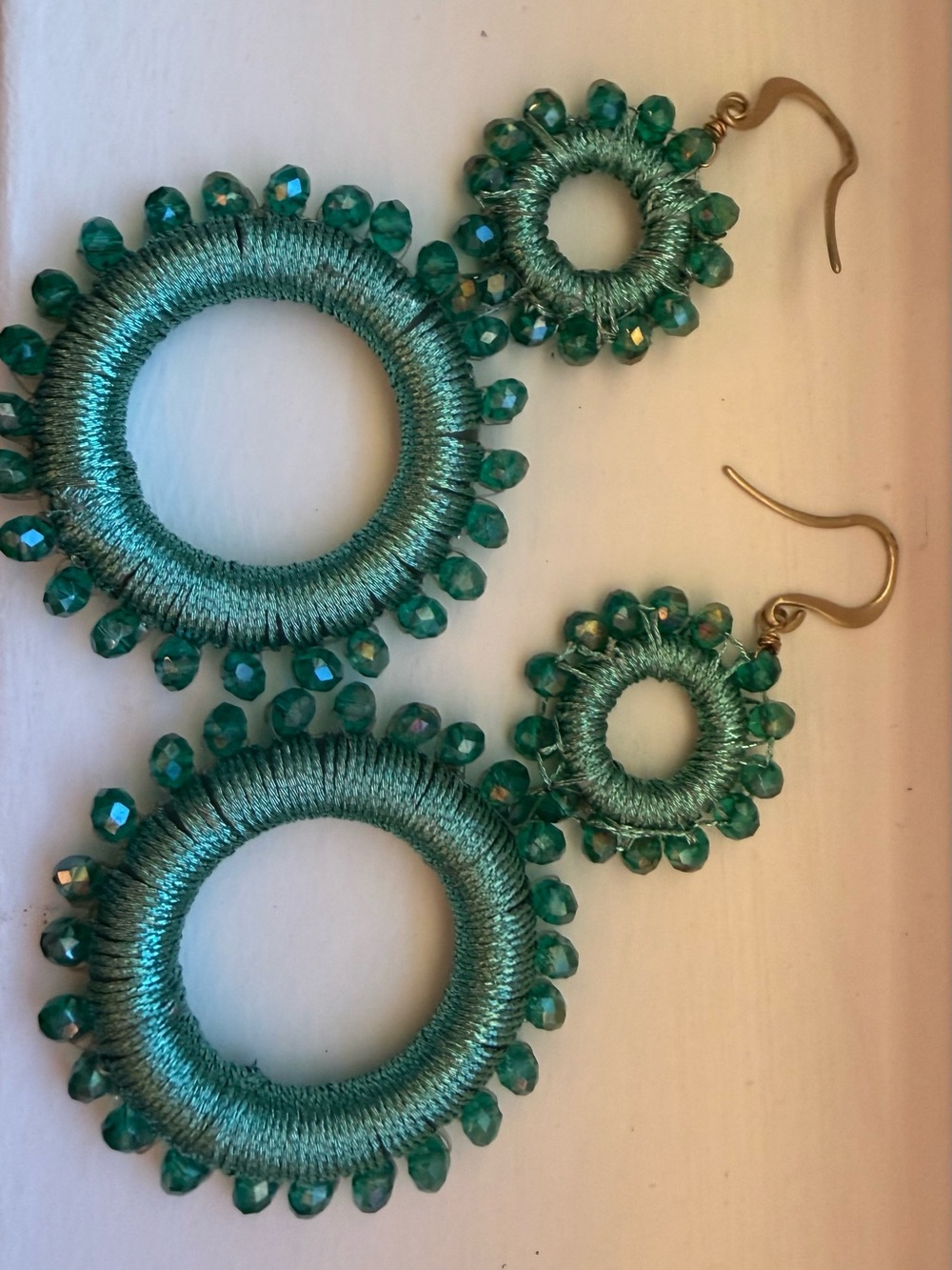 Anthropologie Teal Beaded Drop Earrings - Picture 2 of 5